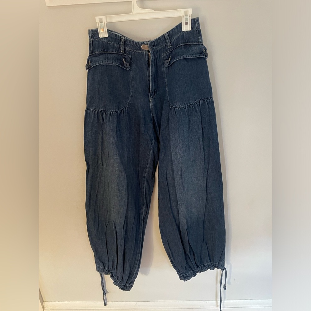 Free people lotus high waist tie hem barrel leg jeans. Size 30.